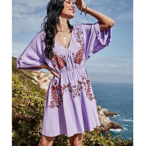 Boho off shoulder floral embroidered spring dress - Picture 3 of 8